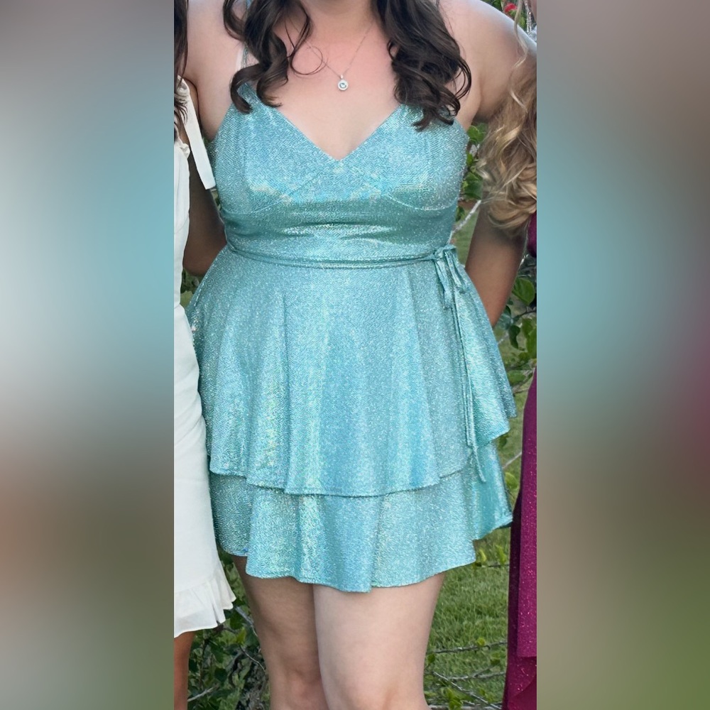 Macy's Glittering Aqua Layered Dress